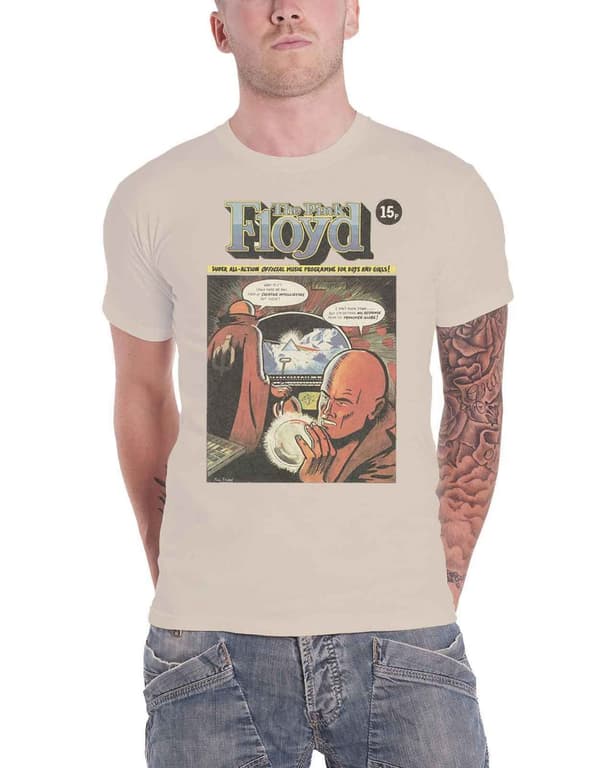 Pink Floyd T Shirt Comic Band Logo Official Mens Sand