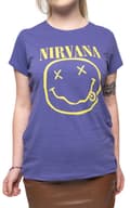 Miniatyrbild 2 av 2: Nirvana T Shirt Yellow Smile Band Logo Official Womens Skinny Fit Purple