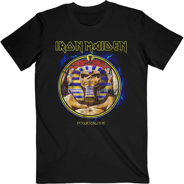 Iron Maiden T Shirt Powerslave Mummy Circle Band Logo Official Mens Black Black L