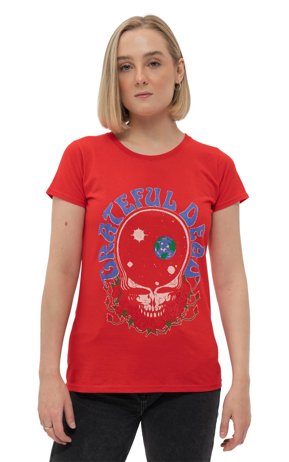 Grateful Dead T Shirt Space Your Face Logo Official Womens Skinny Fit Red