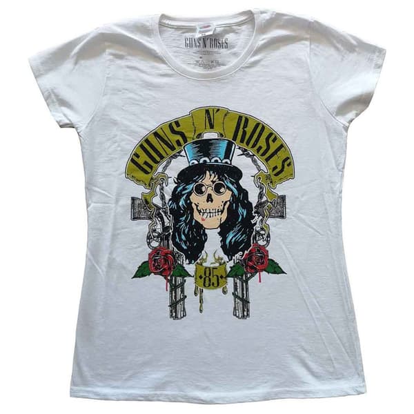 Guns N Roses T Shirt Slash 85 Band Logo Official Womens Skinny Fit White