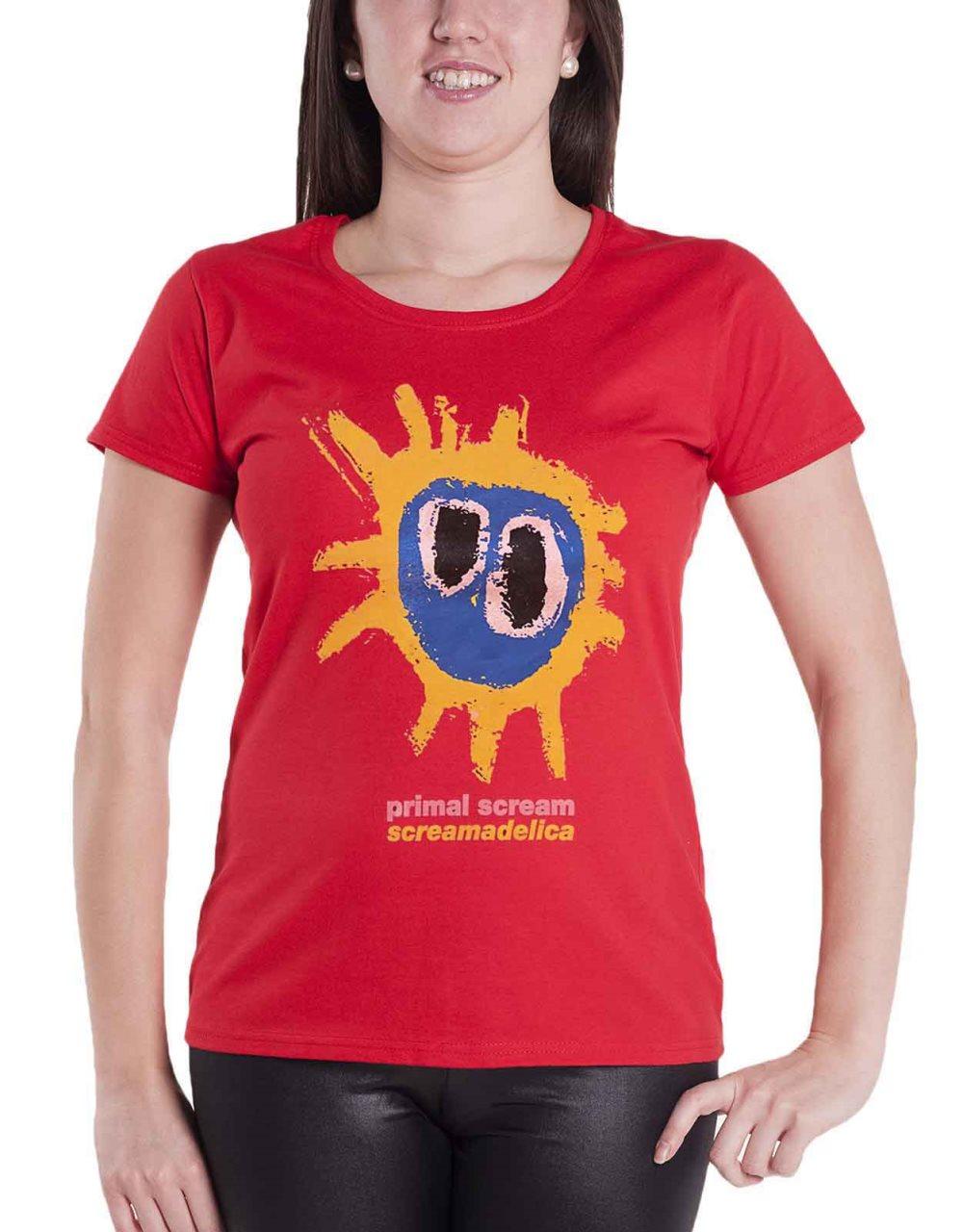 Primal Scream T Shirt Screamadelica Band Logo Official Womens Skinny Fit Red
