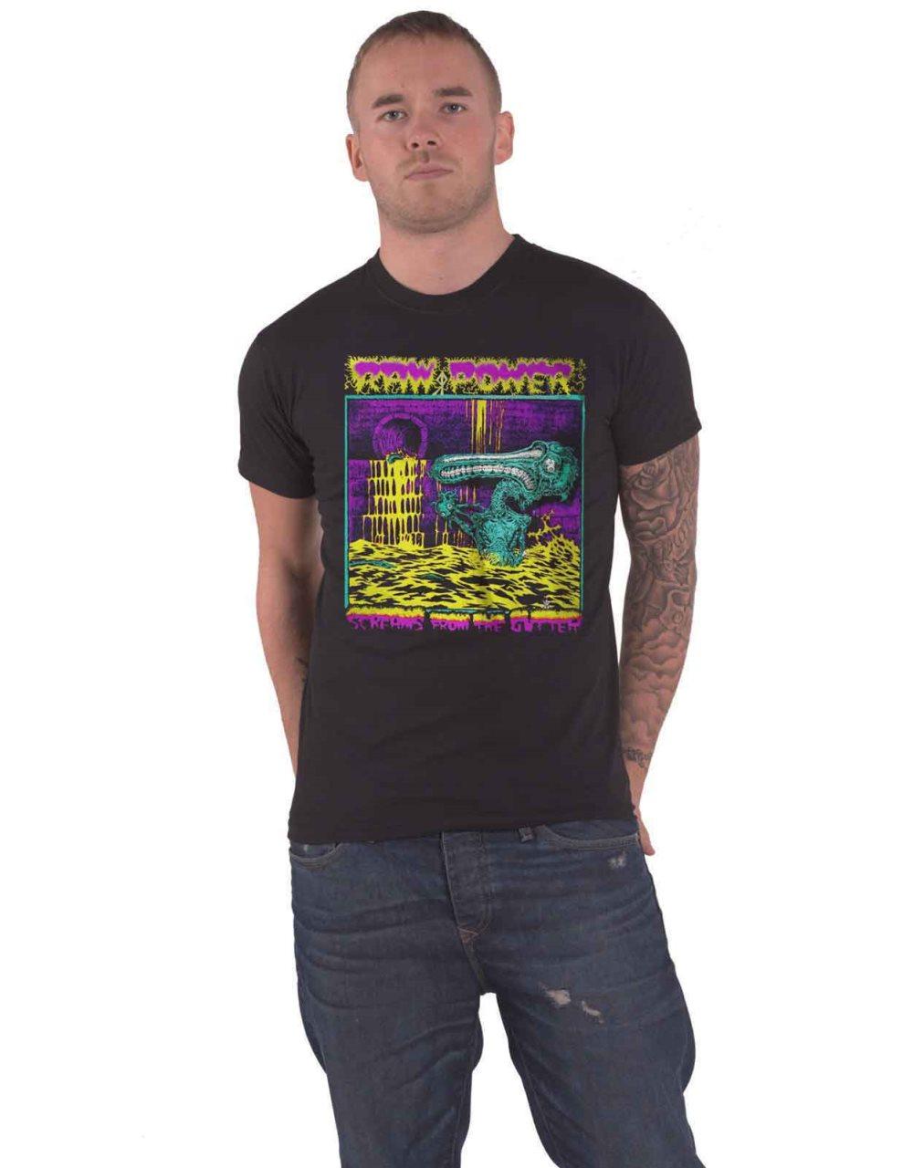 Raw Power T Shirt Screams From The Gutter Band Logo Official Mens Black