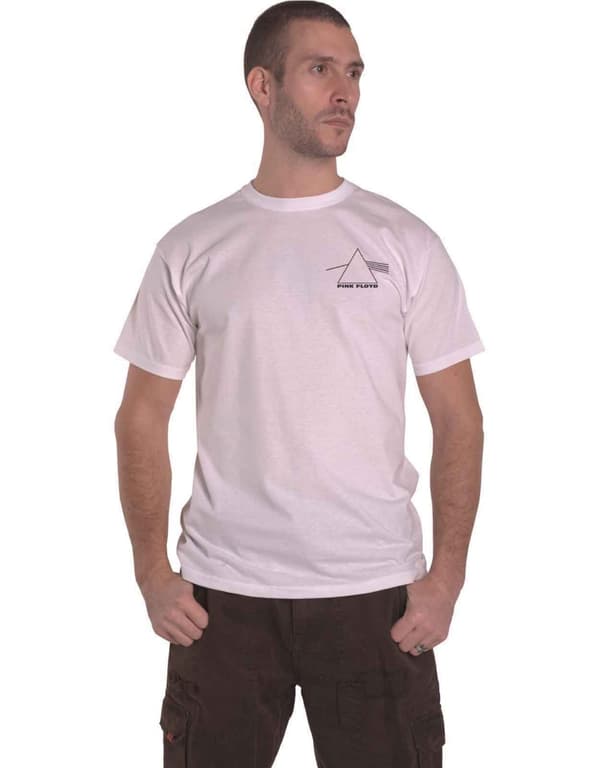 Pink Floyd T Shirt Dark Side of The Moon Prism Band Logo Official Mens White