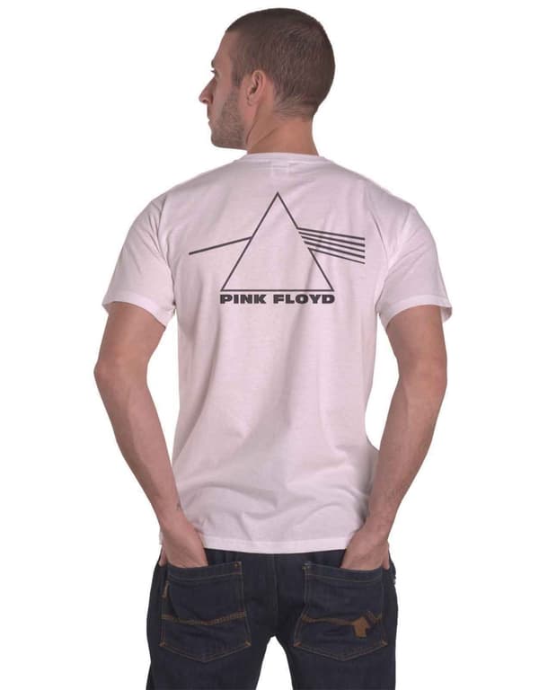 Pink Floyd T Shirt Dark Side of The Moon Prism Band Logo Official Mens White