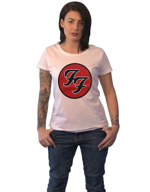 Foo Fighters T Shirt FF Band Logo Official Womens Skinny Fit White