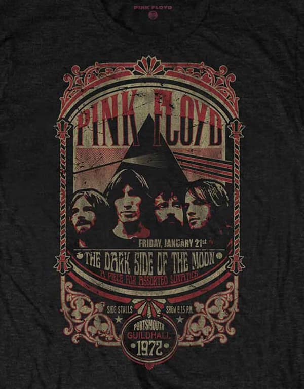 Pink Floyd T Shirt Portsmouth 1972 Band Logo Official Mens Black