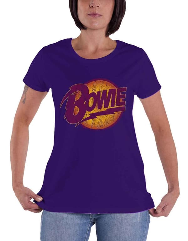 David Bowie T Shirt Vintage Diamond Dogs Logo Official Womens Skinny Fit Purple Purple L
