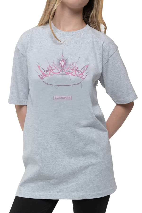 BlackPink T Shirt The Album Crown Band Logo Official Unisex Grey