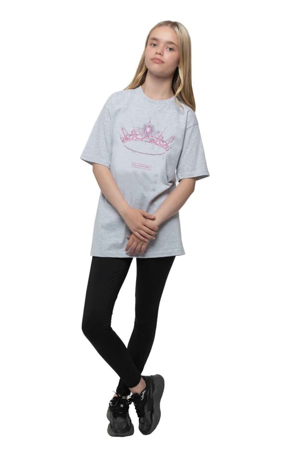 BlackPink T Shirt The Album Crown Band Logo Official Unisex Grey