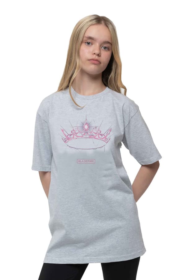 BlackPink T Shirt The Album Crown Band Logo Official Unisex Grey