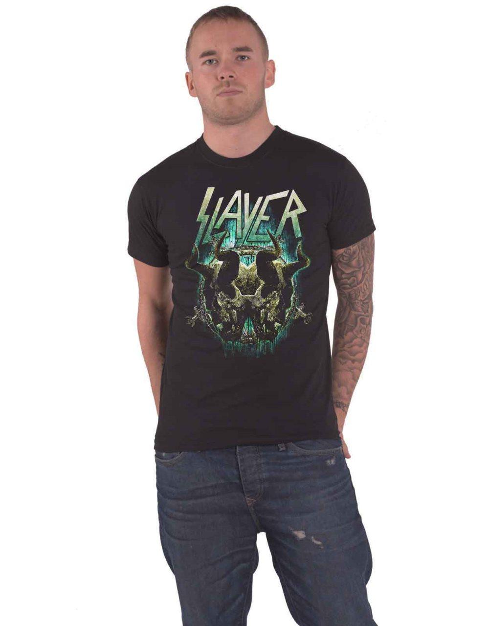 Slayer T Shirt Daemonic Twin Band Logo Official Mens Black