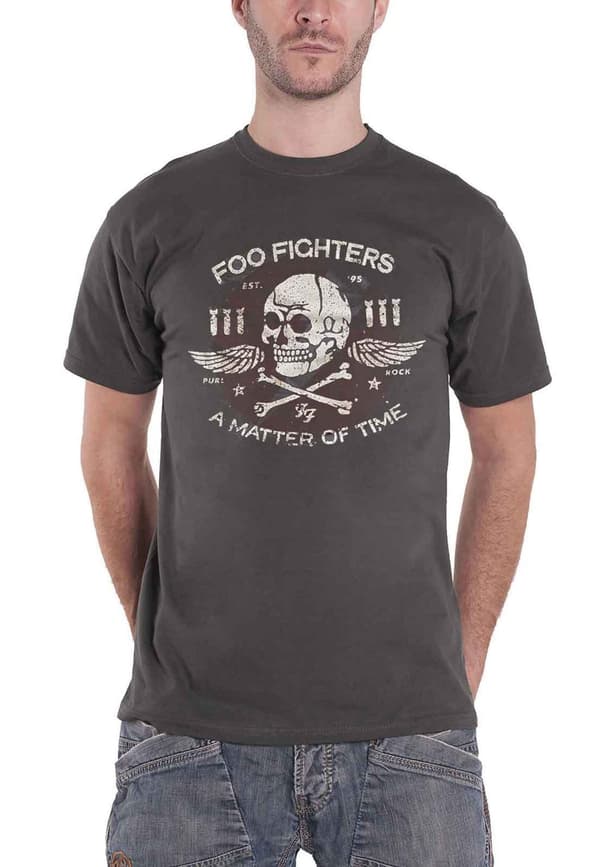 Foo Fighters T Shirt Matter Of Time Band Logo Official Mens Grey Grey L