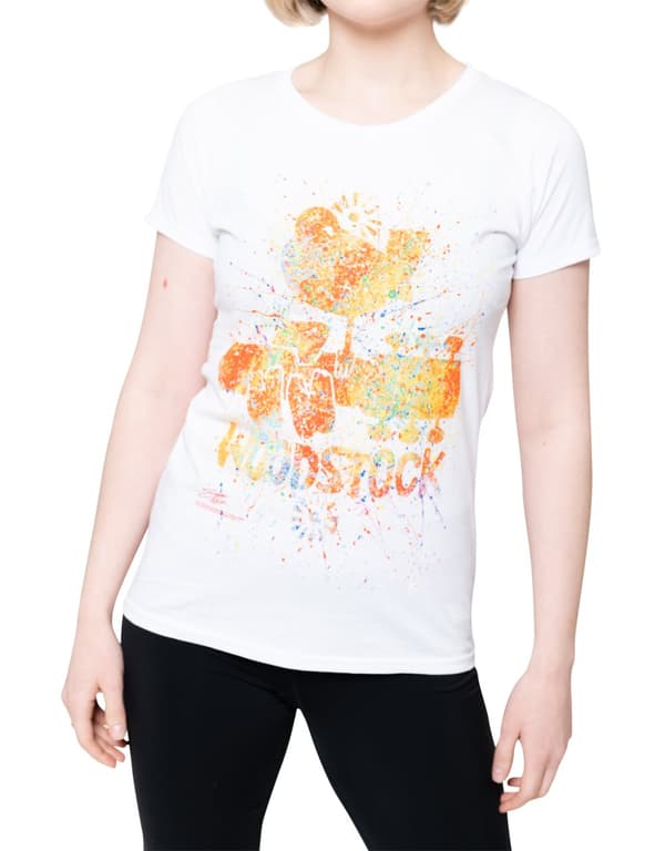 Woodstock T Shirt Splatter Logo Official Womens Skinny Fit White