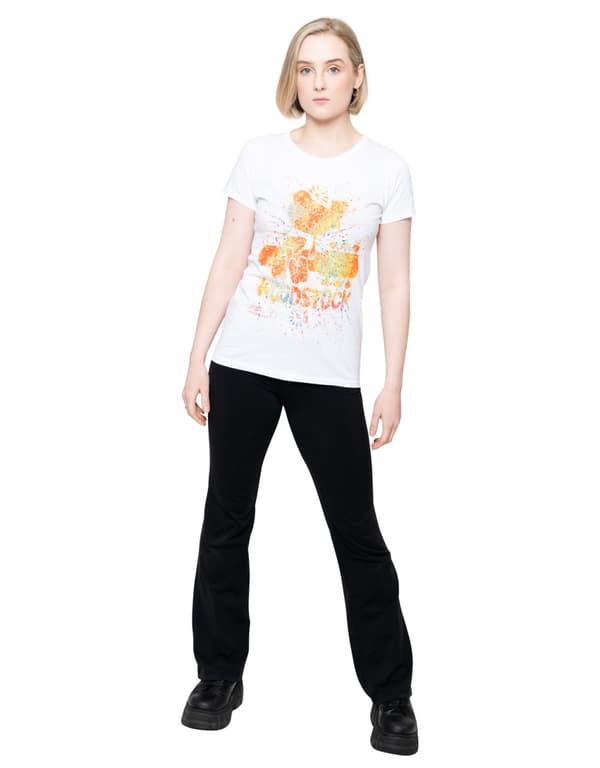 Woodstock T Shirt Splatter Logo Official Womens Skinny Fit White