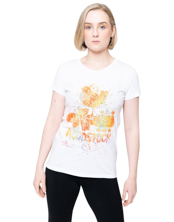 Woodstock T Shirt Splatter Logo Official Womens Skinny Fit White White S