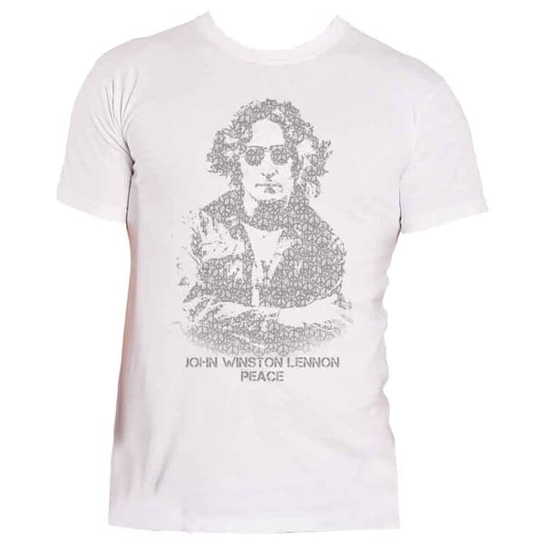 John Lennon T Shirt Peace Symbol Portrait Logo Official Mens White