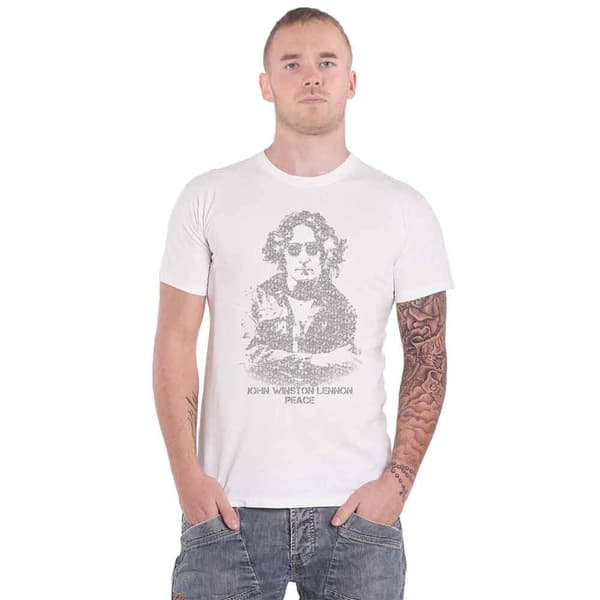 John Lennon T Shirt Peace Symbol Portrait Logo Official Mens White