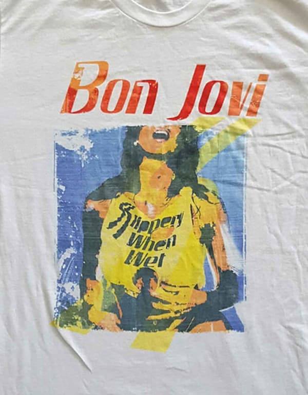 Bon Jovi T Shirt Slippery When Wet Original Cover Official Mens White