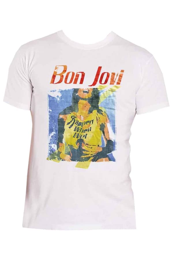 Bon Jovi T Shirt Slippery When Wet Original Cover Official Mens White