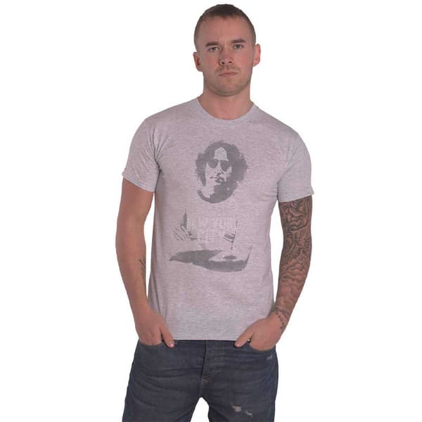 John Lennon T Shirt NYC Portrait Logo Official Mens Grey