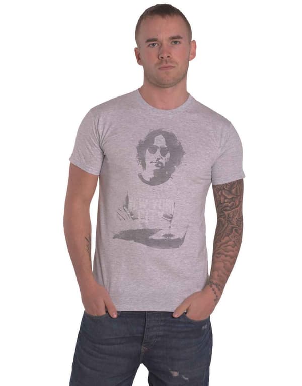 John Lennon T Shirt NYC Portrait Logo Official Mens Grey