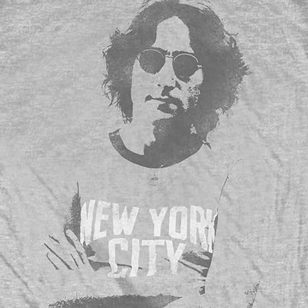 John Lennon T Shirt NYC Portrait Logo Official Mens Grey