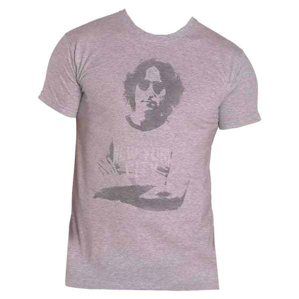 John Lennon T Shirt NYC Portrait Logo Official Mens Grey