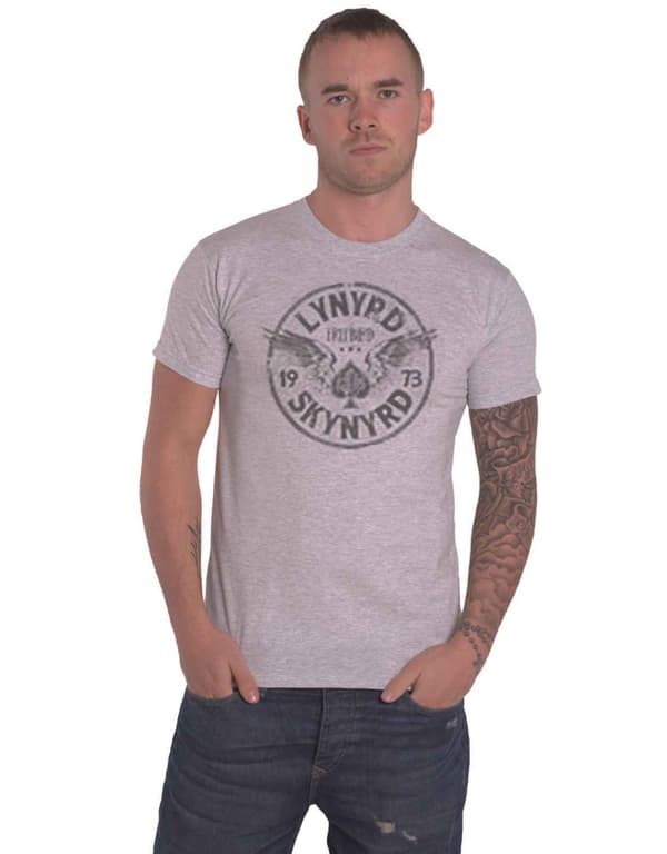 Lynyrd Skynyrd T Shirt Freebird 73 Wings Band Logo Official Mens Grey
