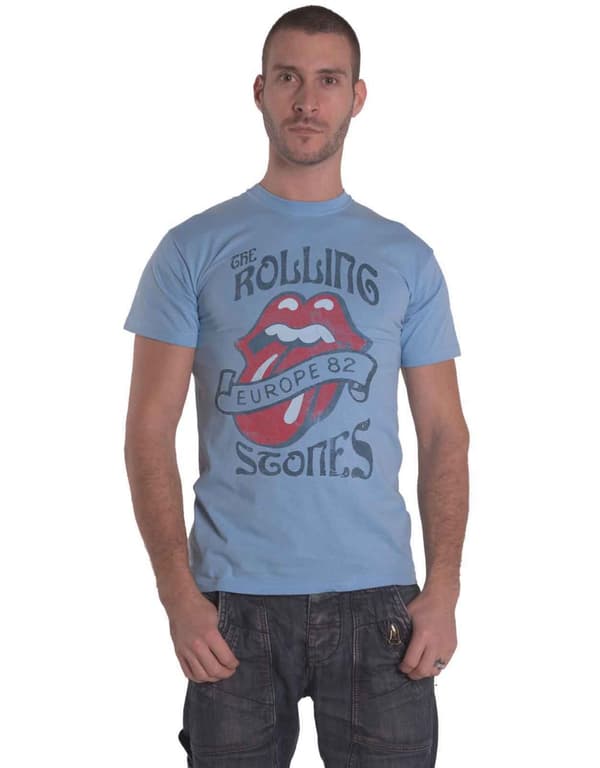The Rolling Stones T Shirt Europe 82 Tour Band Logo Official Mens Stone Blue