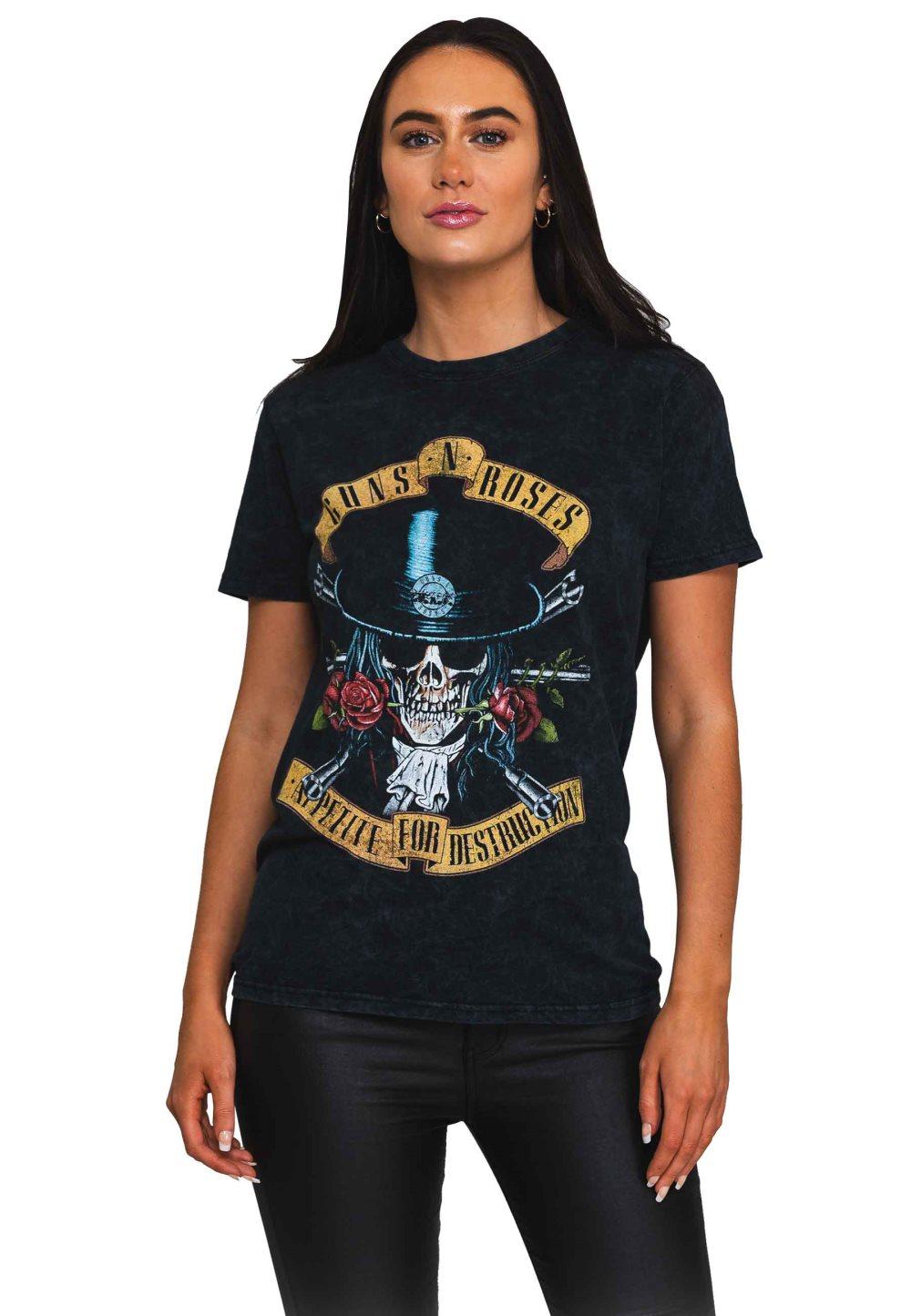 Guns N Roses T Shirt Appetite Washed Official Dip Dye on Black Unisex