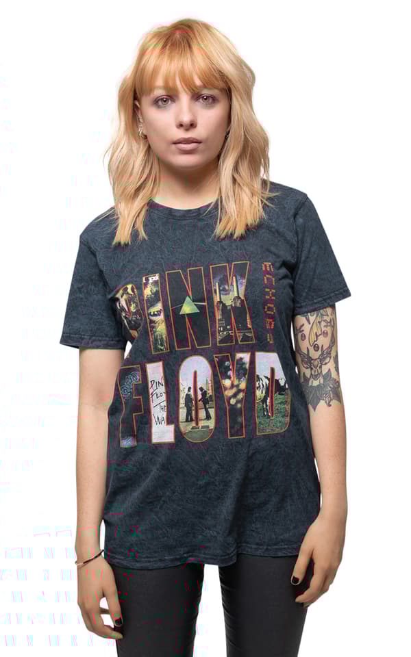 Pink Floyd T Shirt Echoes Album Montage Logo Official Dip Dye on Black Unisex