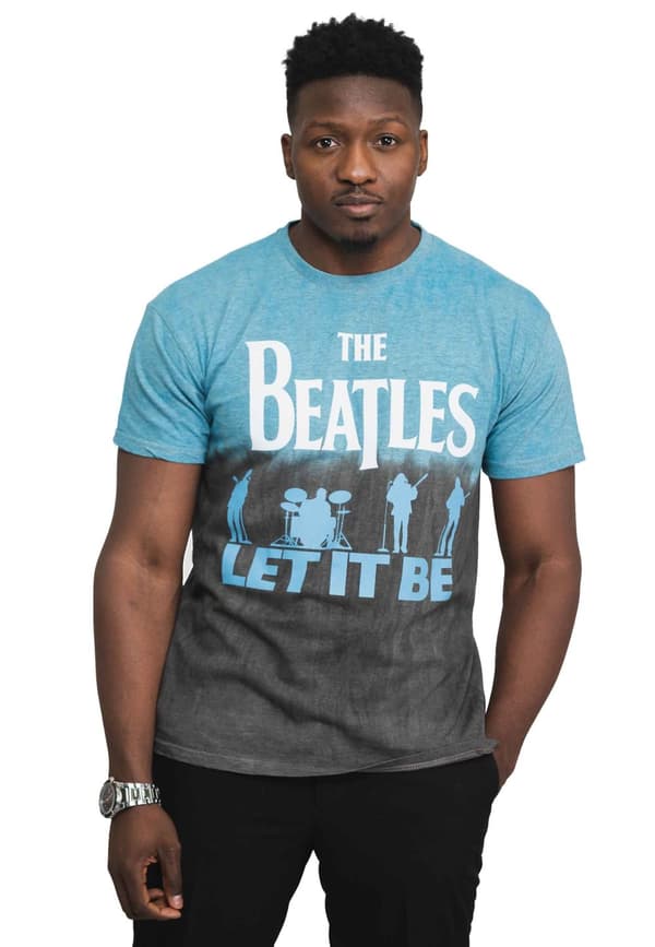 The Beatles T Shirt Let It Be Split Logo Official Dip Dye on Blue Unisex