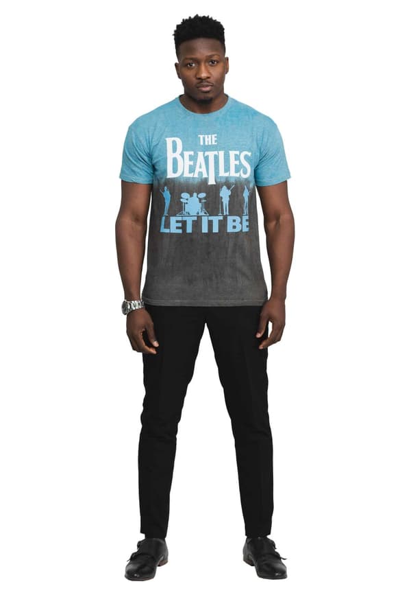 The Beatles T Shirt Let It Be Split Logo Official Dip Dye on Blue Unisex