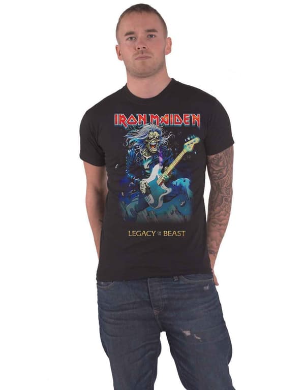 Iron Maiden T Shirt Eddie on Bass Band Logo Official Mens Black S