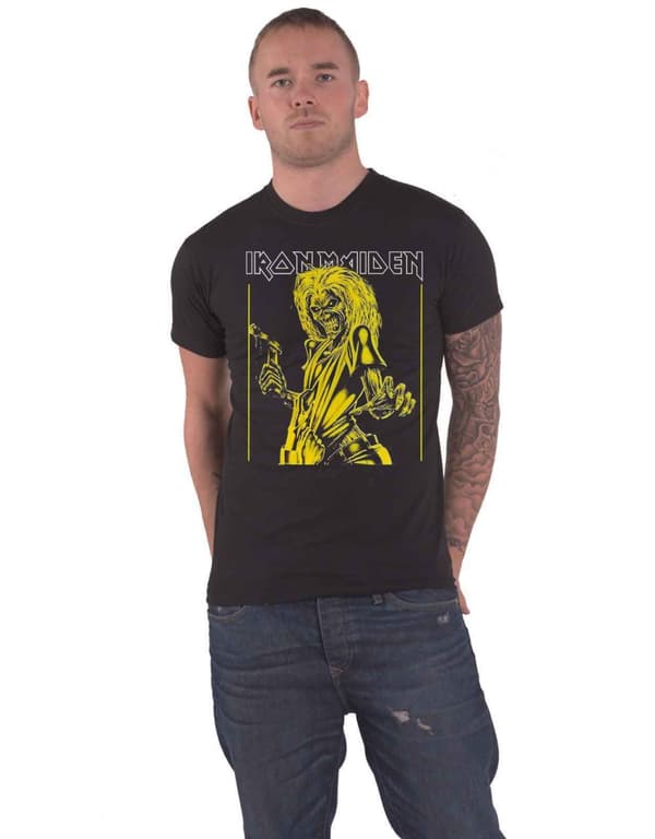 Iron Maiden T Shirt Yellow Flyer Band Logo Official Mens S