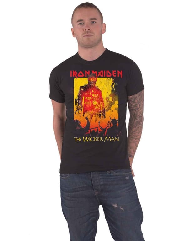 Iron Maiden T Shirt The Wicker Man Fire Band Logo Official Mens Black
