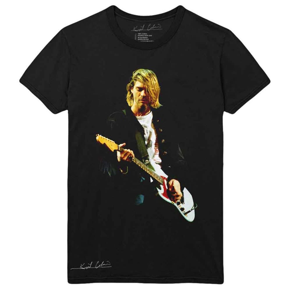Kurt Cobain T Shirt Guitar Photo Colour Logo Official Mens Black