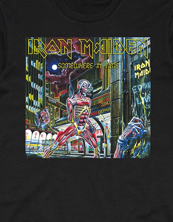 Iron Maiden T Shirt Somewhere in Time Box Band Logo Official Mens Black M