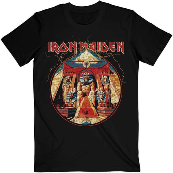 Iron Maiden T Shirt Powerslave Lightning Circle Band Logo Official Mens Black