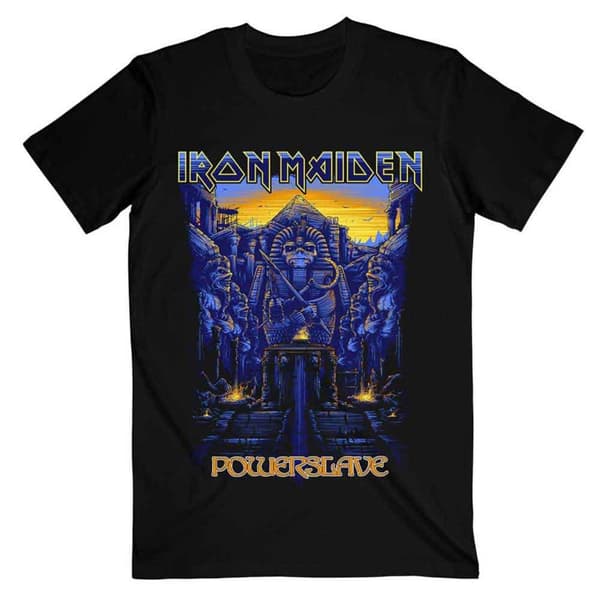 Iron Maiden T Shirt Dark Ink Powerslave Band Logo Official Mens Black