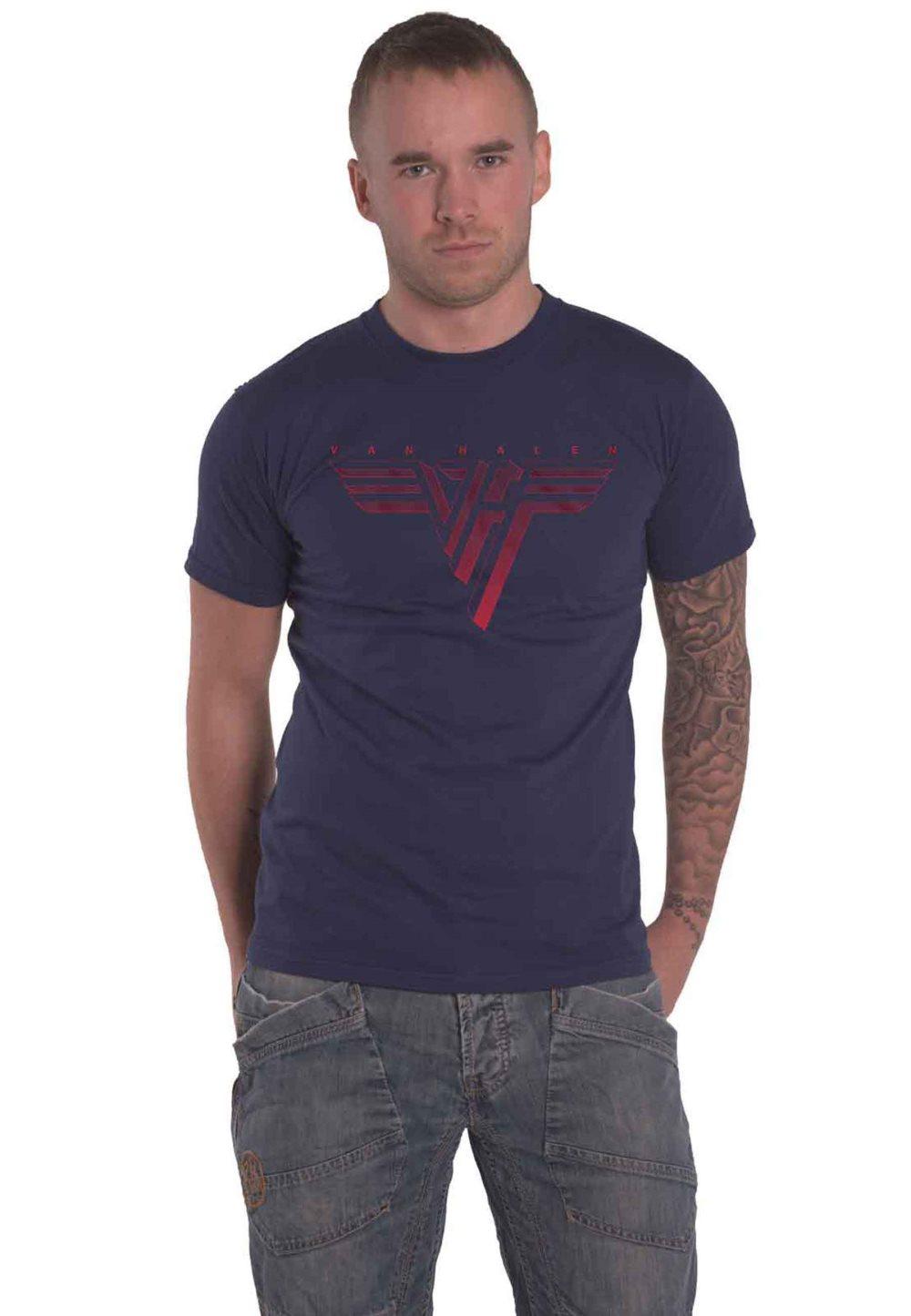 Van Halen T Shirt Classic Red Band Logo Official Mens Navy Blue