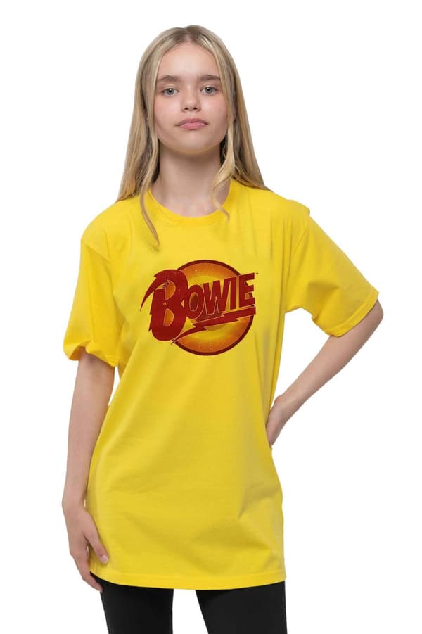 David Bowie Kids T Shirt Diamond Dogs Logo Official Yellow Ages 3-14 yrs