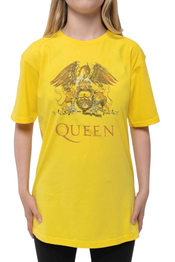 Queen Kids T Shirt Classic Crest Band Logo Official Yellow Ages 3-14 yrs