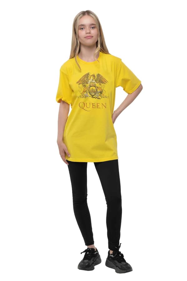 Queen Kids T Shirt Classic Crest Band Logo Official Yellow Ages 3-14 yrs