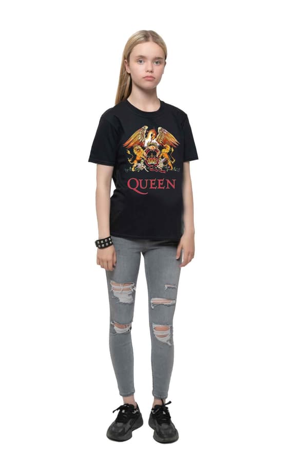 Queen Kids T Shirt Classic Crest Band Logo Official Black Ages 3-14 yrs