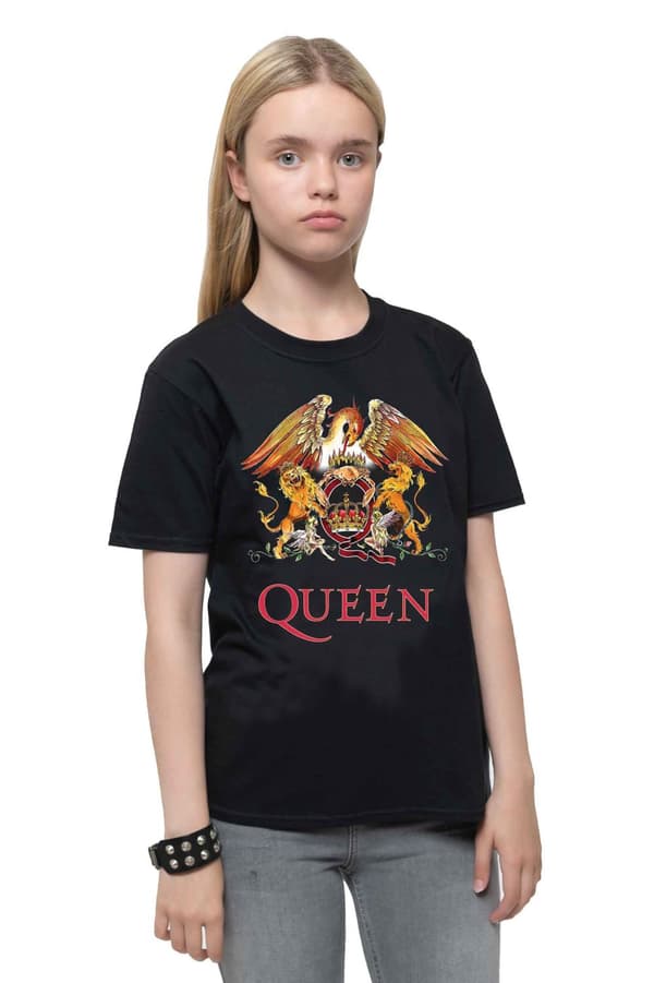 Queen Kids T Shirt Classic Crest Band Logo Official Black Ages 3-14 yrs