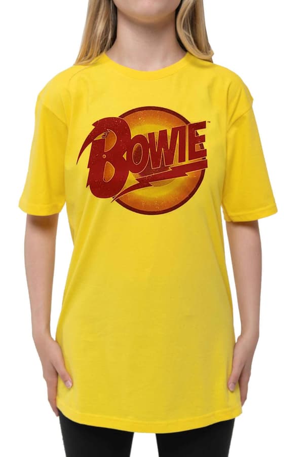 David Bowie Kids T Shirt Diamond Dogs Logo Official Yellow Ages 3-14 yrs