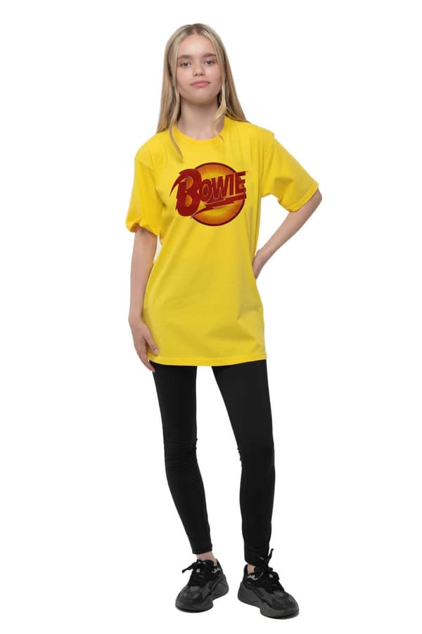 David Bowie Kids T Shirt Diamond Dogs Logo Official Yellow Ages 3-14 yrs