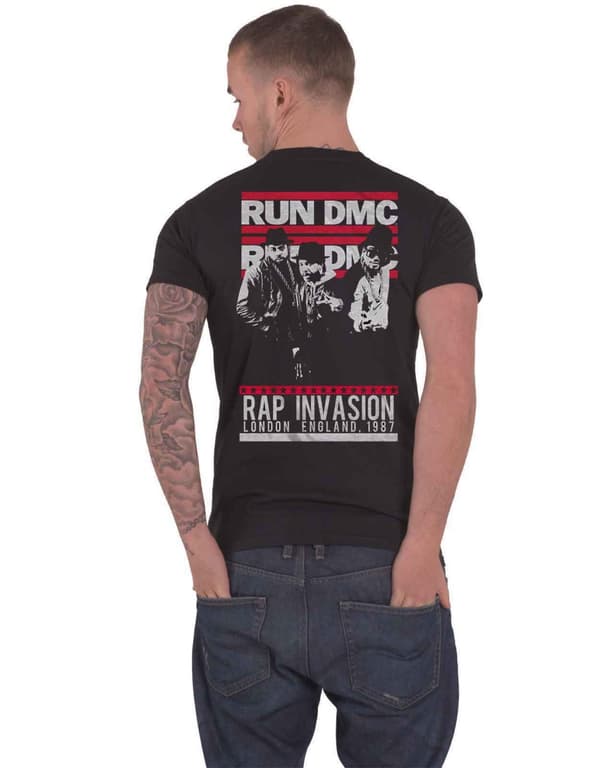 Run DMC T Shirt Rap Invasion Band Logo Official Mens Black